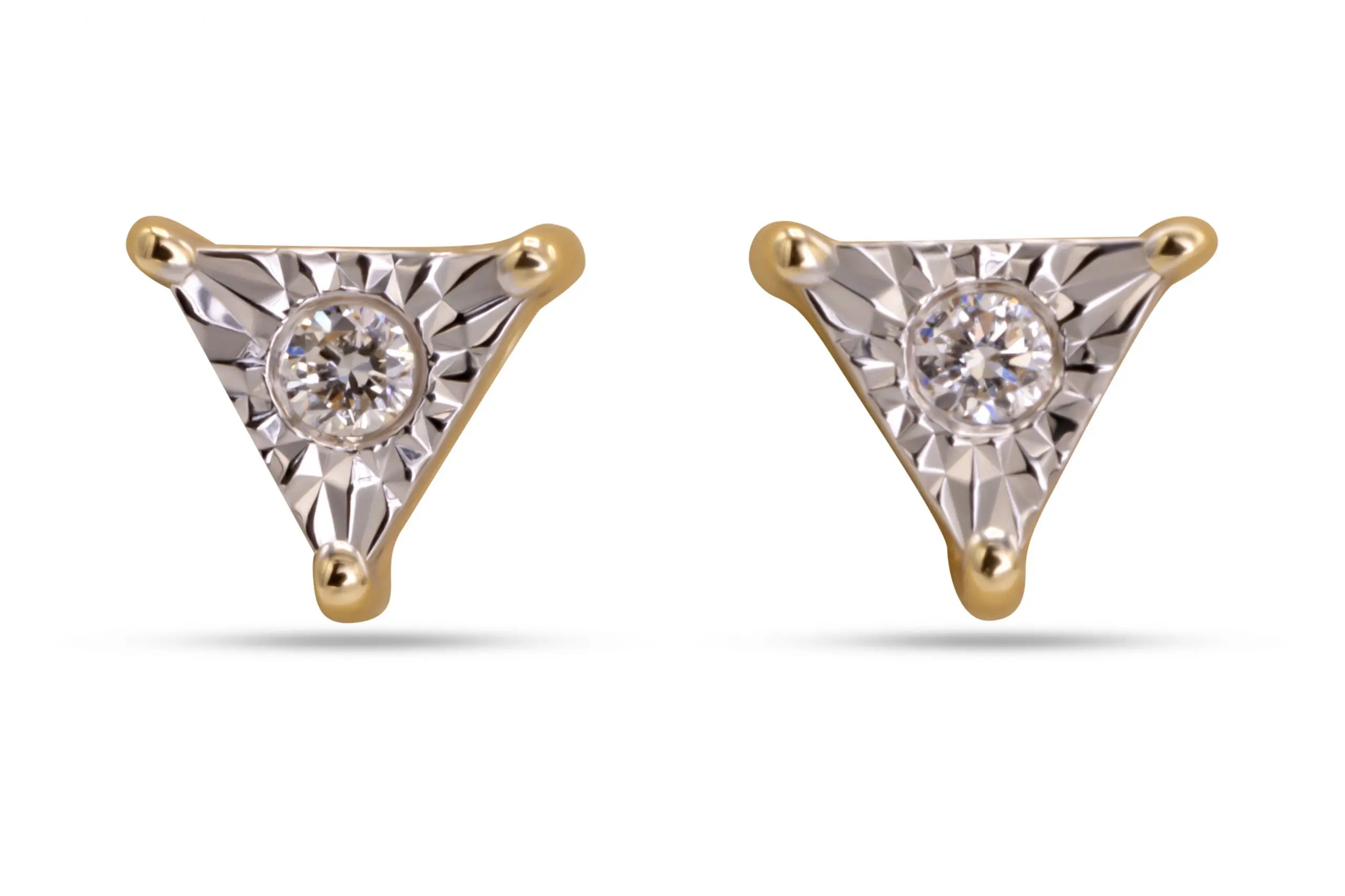 14K Yellow Gold Diamond Triangle Stud Earrings