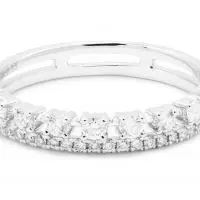 14K White Gold Double Row Diamond Ring With Round Diamonds (0.34Ctw) (G/H