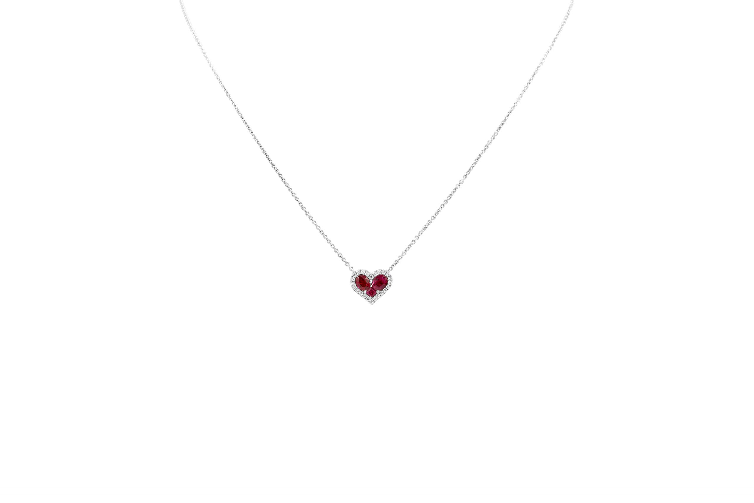 18K White Gold 16″ Diamond & Ruby Heart Pendant Necklace – Elleard ...