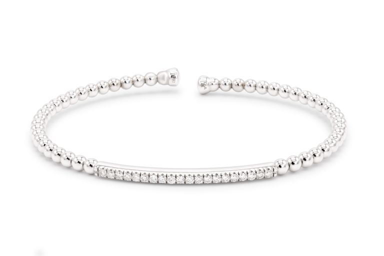 18K White Gold Diamond Stretch Cuff Bracelet set with 20 round diamonds (0.30ctw) (G
