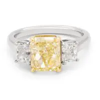 Platinum Yellow Diamond Three Stone Ring set with 1 radiant cut yellow diamond (3.00ct