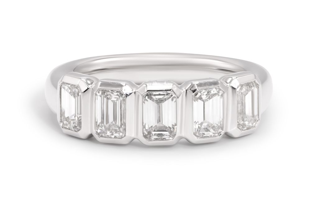 Platinum 5 Stone Emerald Cut Diamond Band with 5 emerald cut diamonds (1.51ctw)
