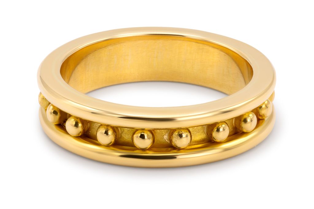 19K Yellow Gold Elzabeth Locke Ring narrow granulated design