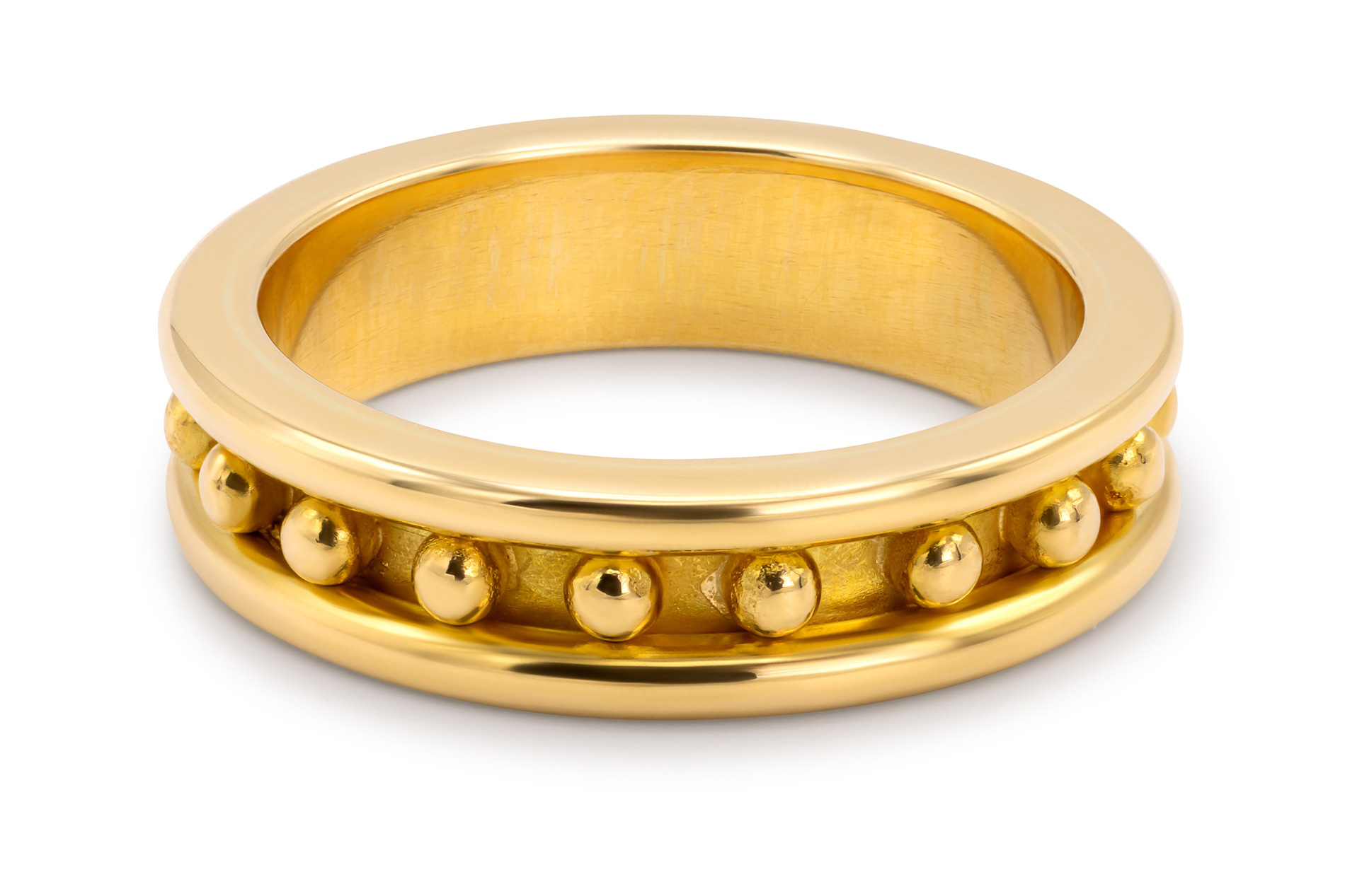 19K Yellow Gold Elzabeth Locke Ring narrow granulated design