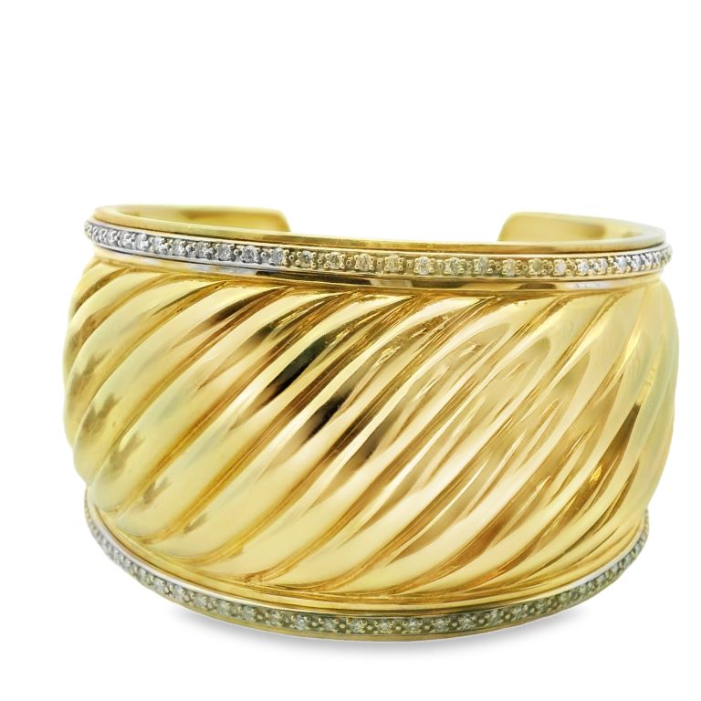 18K Yellow Gold David Yurman Diamond Cuff Bangle Bracelet