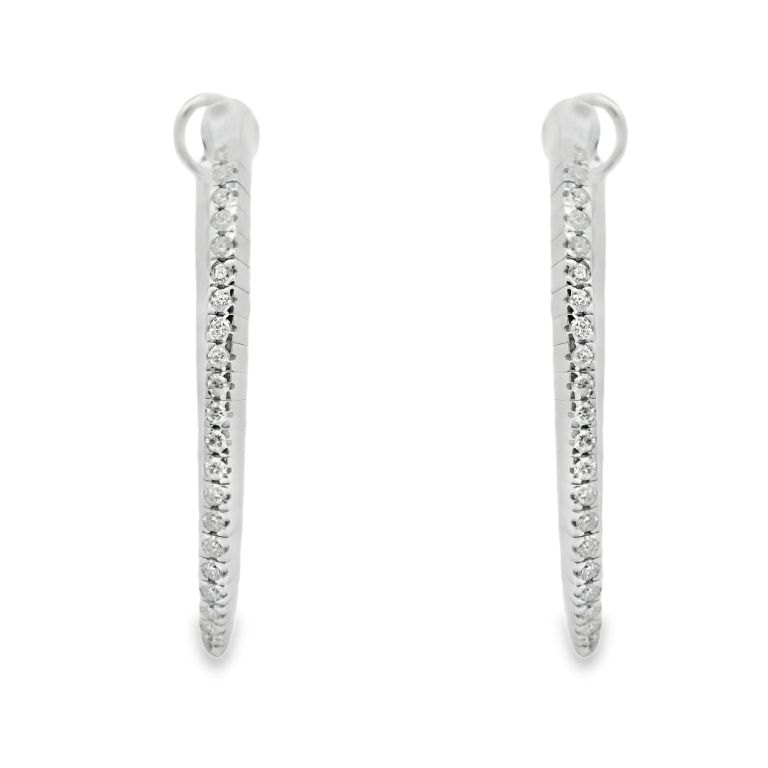 18K Yellow Gold Pair of Round White Gold Hoop Earrings Set with 48 Round Diamonds on Posts