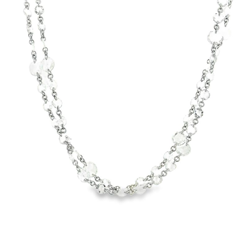 18K White Gold Necklace Drill-Set with Small and Large Flat Round Diamonds