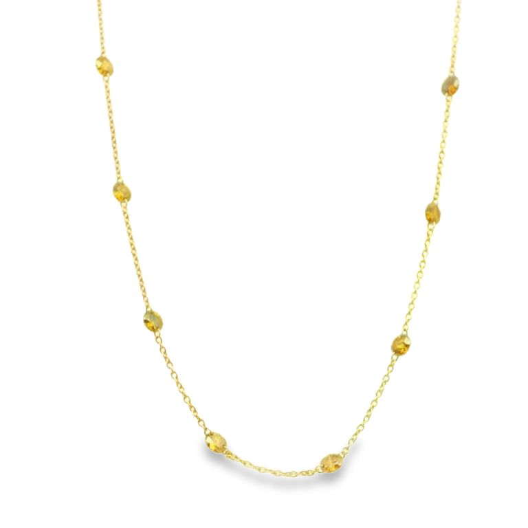 18K Yellow Gold Station Necklace Set with Cognac Round Diamonds