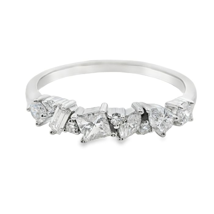 18K White Gold Diamond Ring Set with 6 Fancy and 4 Round GH/SI Diamonds (0.75 ctw)