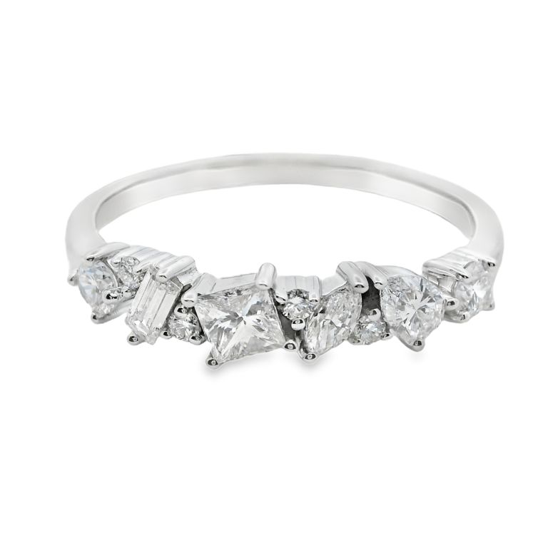 18K White Gold Diamond Ring Set with 6 Fancy and 4 Round GH/SI Diamonds (0.75 ctw)