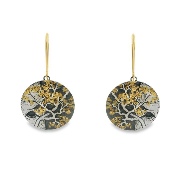 22–23.5K Yellow Gold and Argentium Silver Tree Motif Earrings