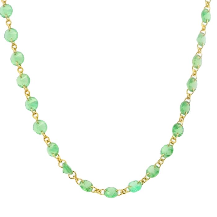 18K Yellow Gold Necklace With Drilled Faceted Round Tsavorite Beads