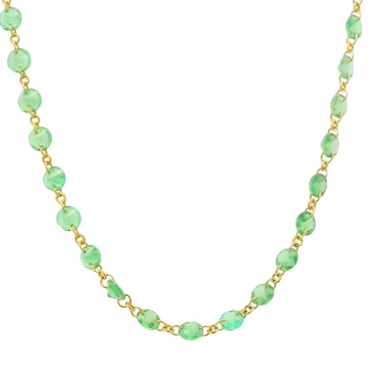 18K Yellow Gold Necklace with Drilled Faceted Round Tsavorite Beads