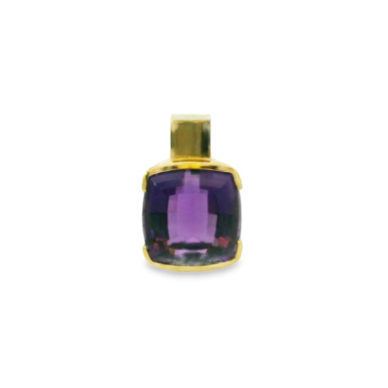 18K Yellow Gold Pendant Set with a Large Cushion-Shaped Amethyst