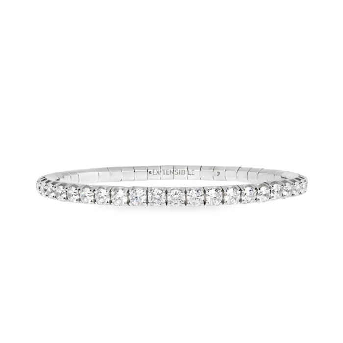 18K White Gold Diamond Stretch Bracelet Set With 57 Round Diamonds (5.50ctw) (Fg/Vs2)