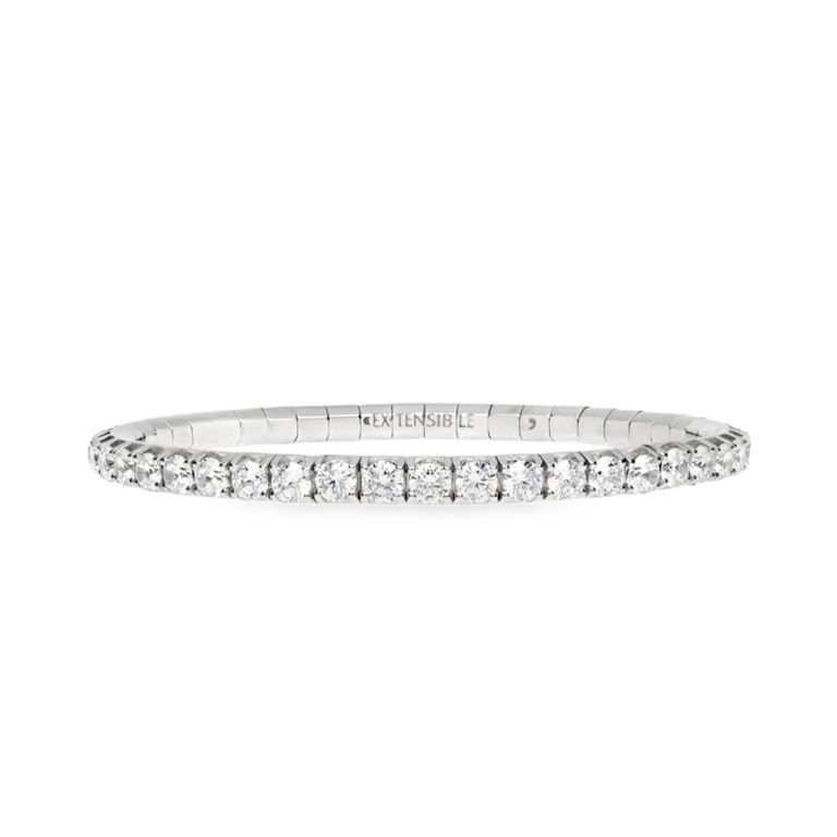 18K White Gold Diamond Stretch Bracelet Set With 57 Round Diamonds (5.50ctw) (Fg/Vs2)