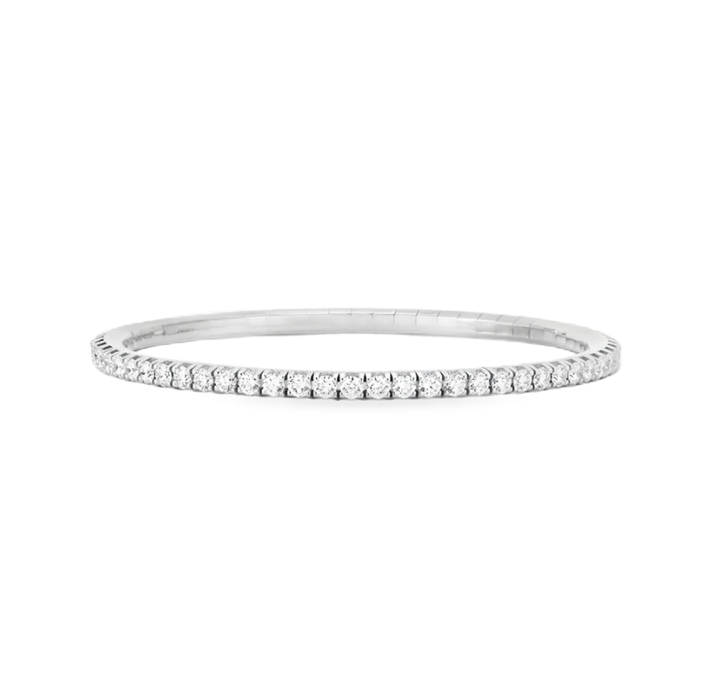 18K White Gold Diamond Stretch Bracelet Set With 60 Round Diamonds (3.96ctw) (Fg/Vs2)