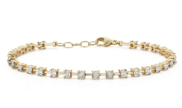 14K Yellow Gold Ava Bead Interval Diamond Tennis Bracelet With 29 Round Diamonds (0.39ctw) (Gh/Si)