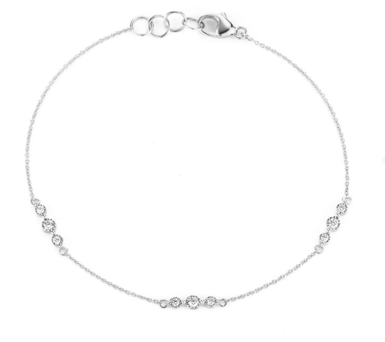 14K White Gold Ava Bead Trio Station Bracelet With 9 Round Diamonds (0.13ctw) (Gh/Si)