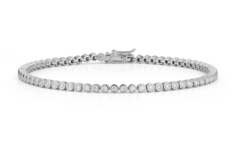 14K White Gold Bezel Bracelet With 23 Round Diamonds (0.25ctw) (Gh/Si)