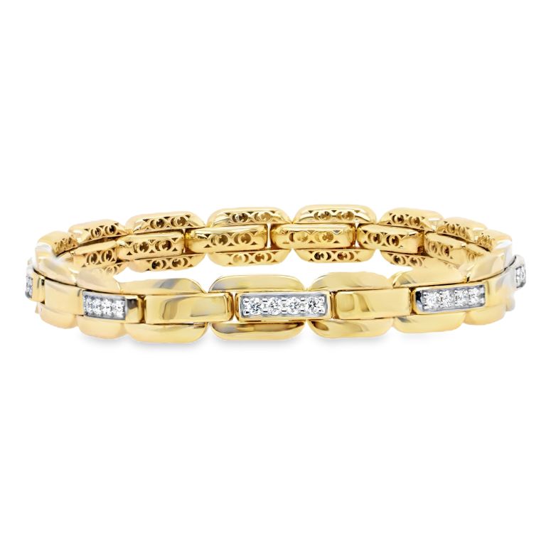 18K Yellow Gold Diamond Stretch Bracelet With 32 Round Diamonds (0.70ctw) (G/Vs)