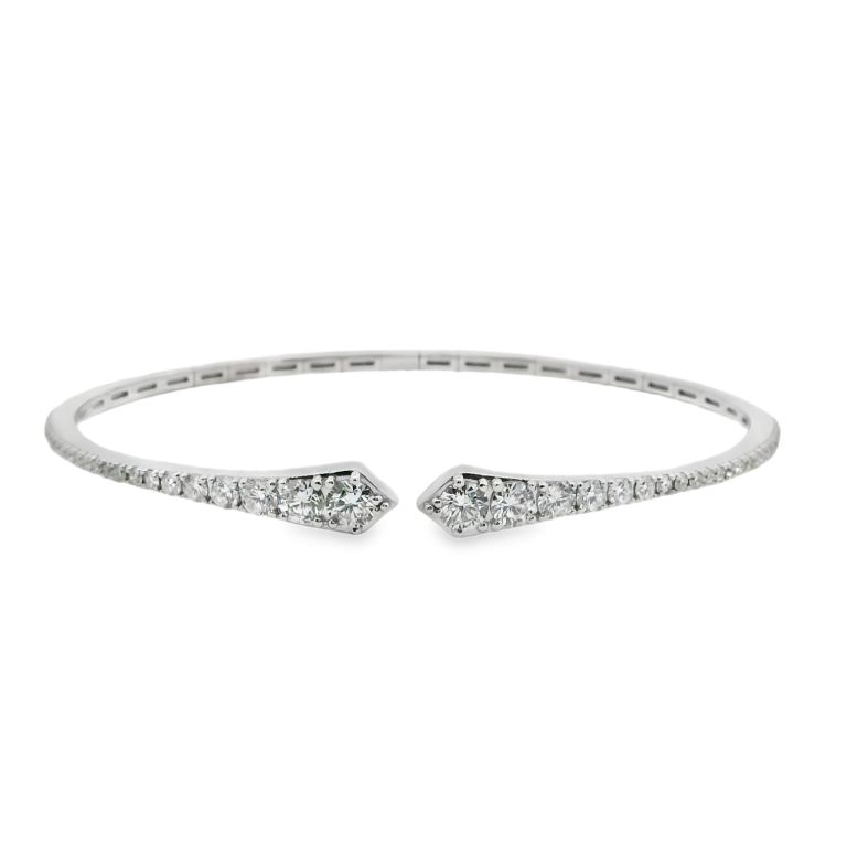 18K White Gold Diamond Cuff Bracelet Set With 48 Round Diamonds (1.50ctw) (G/Si)