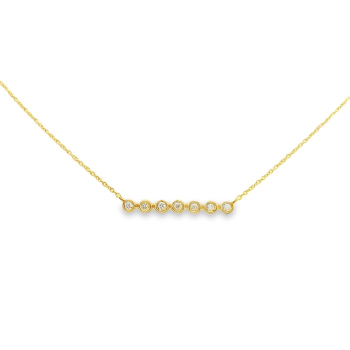 14K Yellow Gold "Lulu Jack" Pendant Necklace Bezel Set With 7 Round Diamonds