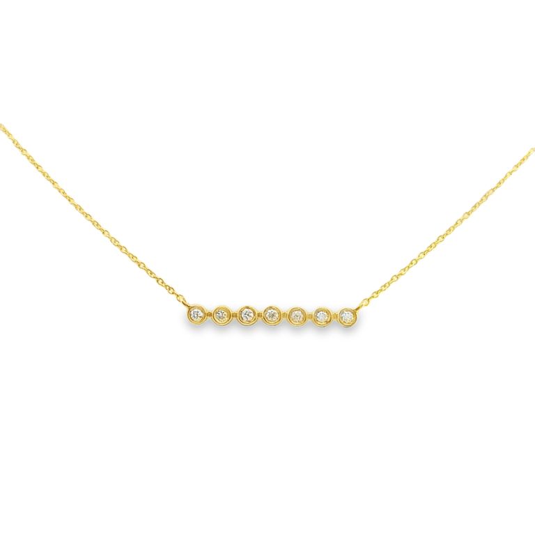 14K Yellow Gold "Lulu Jack" Pendant Necklace Bezel Set With 7 Round Diamonds