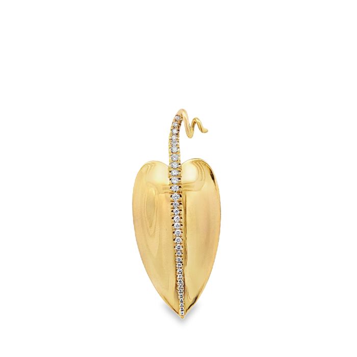 18K Yellow Gold And Diamond Leaf Pin