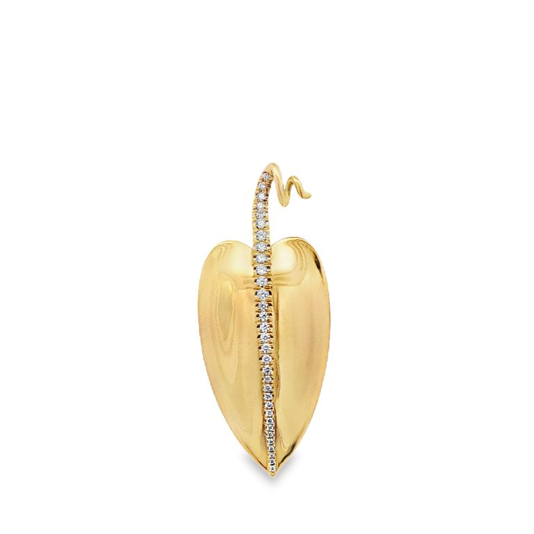18K Yellow Gold And Diamond Leaf Pin