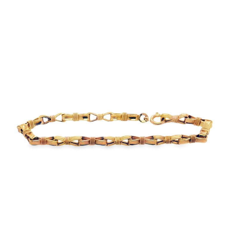 18K Yellow Gold Ribbon Link Bracelet 8" Length