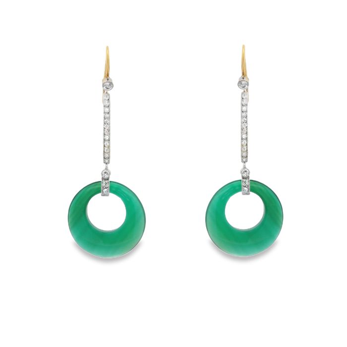 14K White Gold Green Onyx And Diamond Earrings