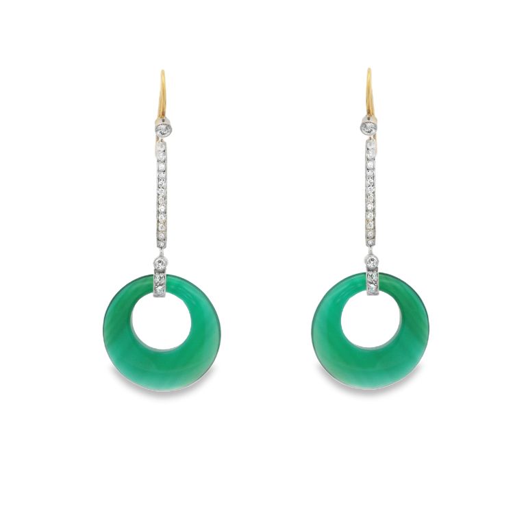 14K White Gold Green Onyx And Diamond Earrings