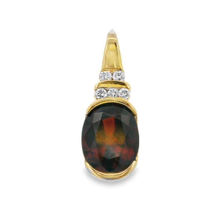 14K Yellow Gold Pendant With 5.00 ct Oval Pyrope Garnet And 0.14 ctw Round Diamonds
