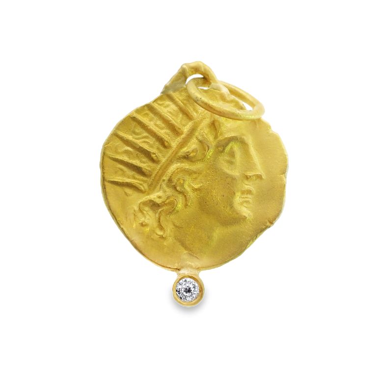 24K Yellow Gold Helios Diamond Pendant with One Round Diamond (0.02ct) and Helios Design by PREHISTORIC WORKS