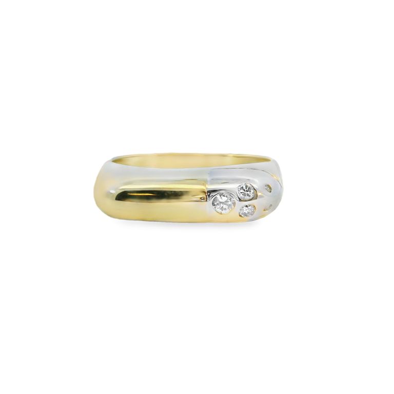 18K Yellow and White Gold Diamond Ring Size 7.75 3 Full Cut Diamonds (.11ctw) 2 Single Cut Diamonds (.01ctw)