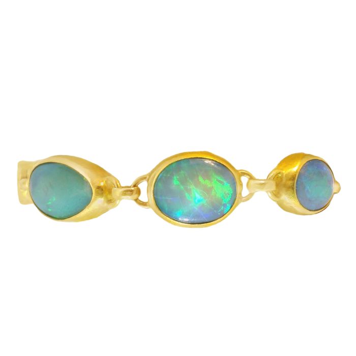 24K Yellow Gold Bracelet Set with 8 Mixed-Size Cabochon Australian Opals (25.05ctw) 7–8.25"
