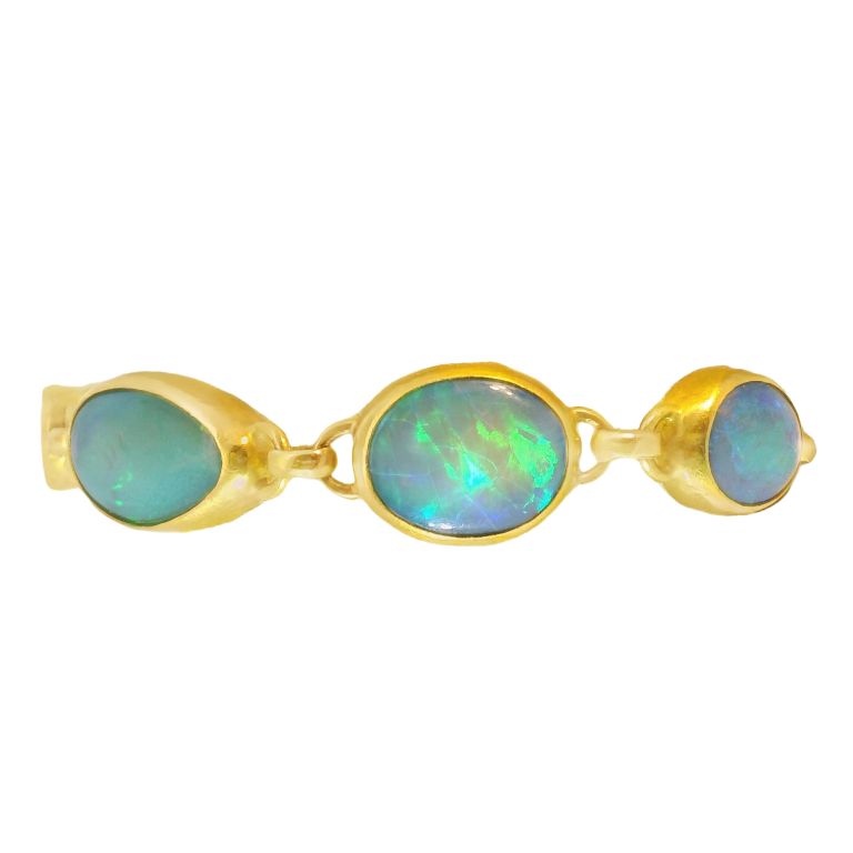 24K Yellow Gold Bracelet Set with 8 Mixed-Size Cabochon Australian Opals (25.05ctw) 7–8.25"