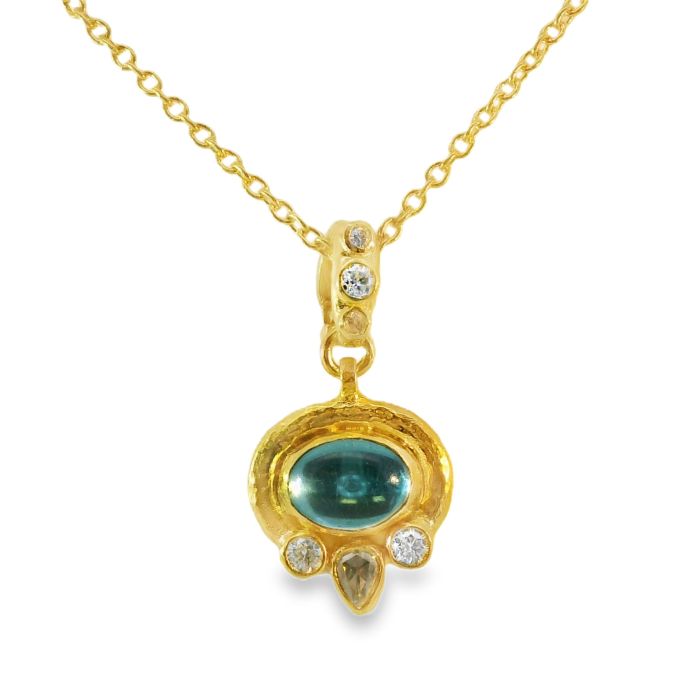 24K Yellow Gold Pendant Set with 1 Oval Cabochon Apatite (1.46ct)