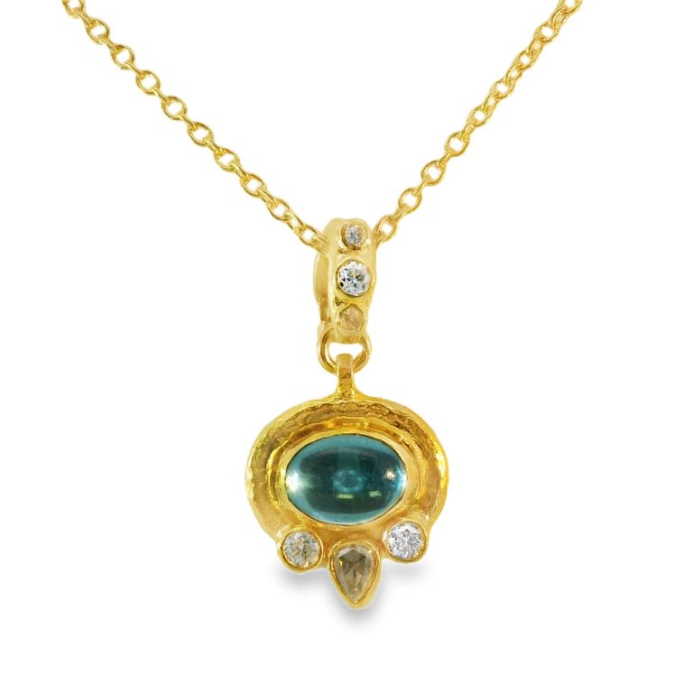 24K Yellow Gold Pendant Set with 1 Oval Cabochon Apatite (1.46ct)
