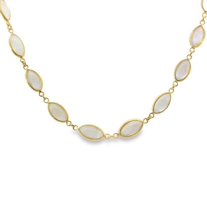 18-KARAT YELLOW GOLD NECKLACE WITH 33 LINKS EACH WITH A BEZEL-SET MOONSTONE (14.85 CTW) 18"