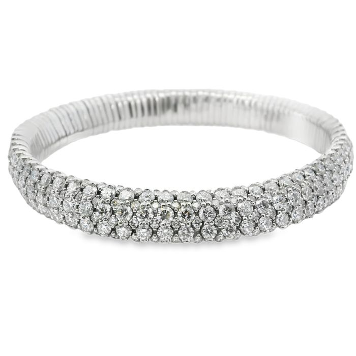 18K White Gold Stretch Bracelet Set with 5 rows of GH/VS Diamonds (12.33ctw) 6.5"