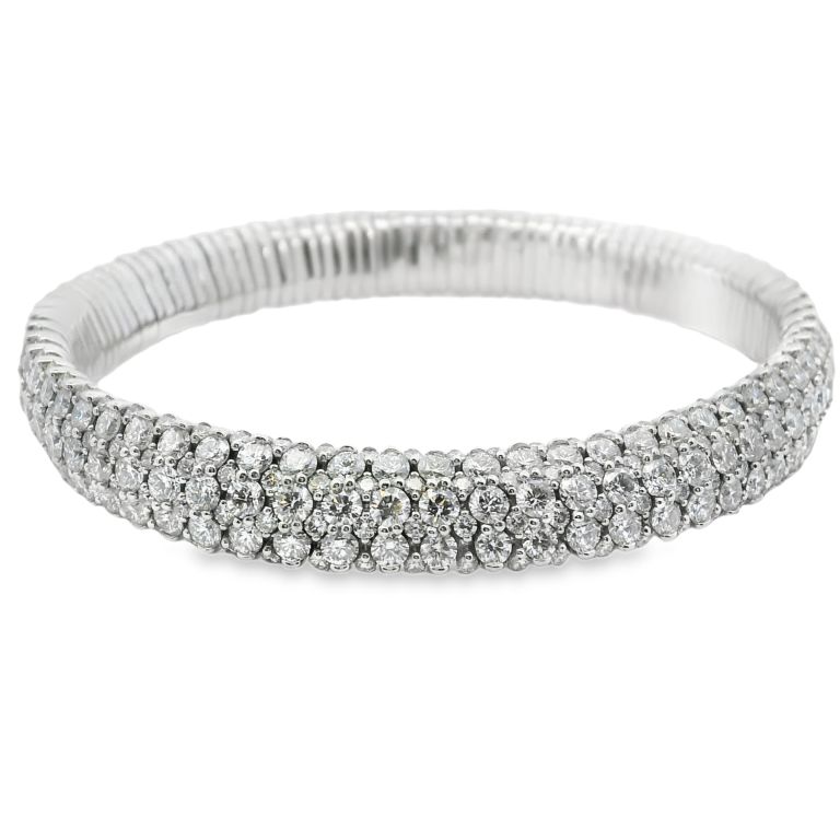 18K White Gold Stretch Bracelet Set with 5 rows of GH/VS Diamonds (12.33ctw) 6.5"