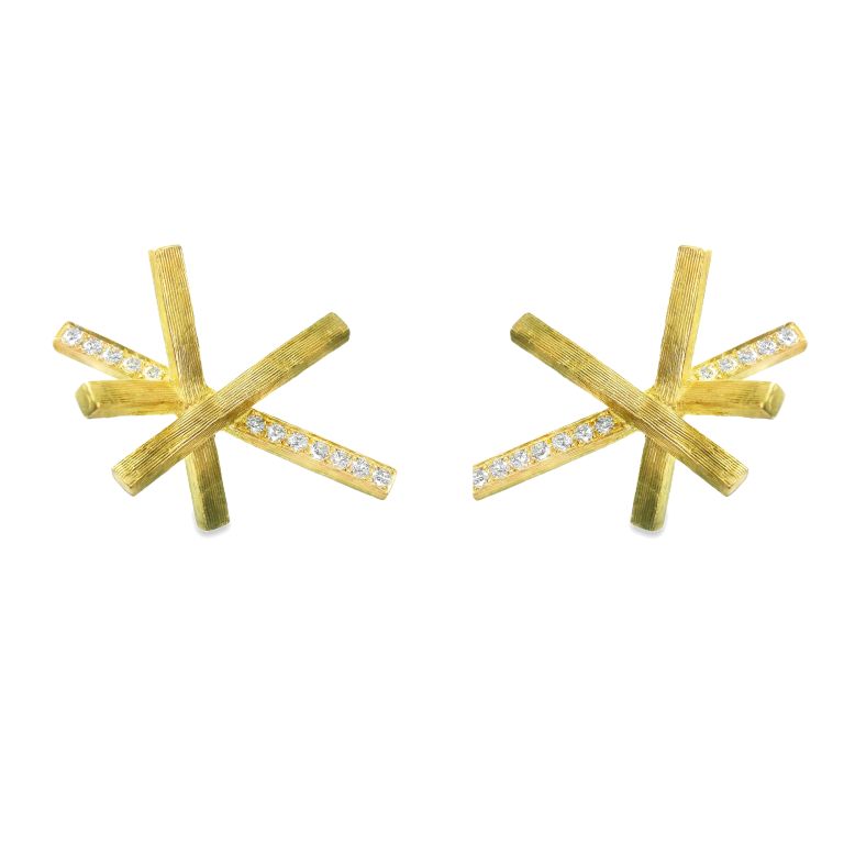 18K Yellow Gold Climber Hoop Earrings with 24 Round Diamonds