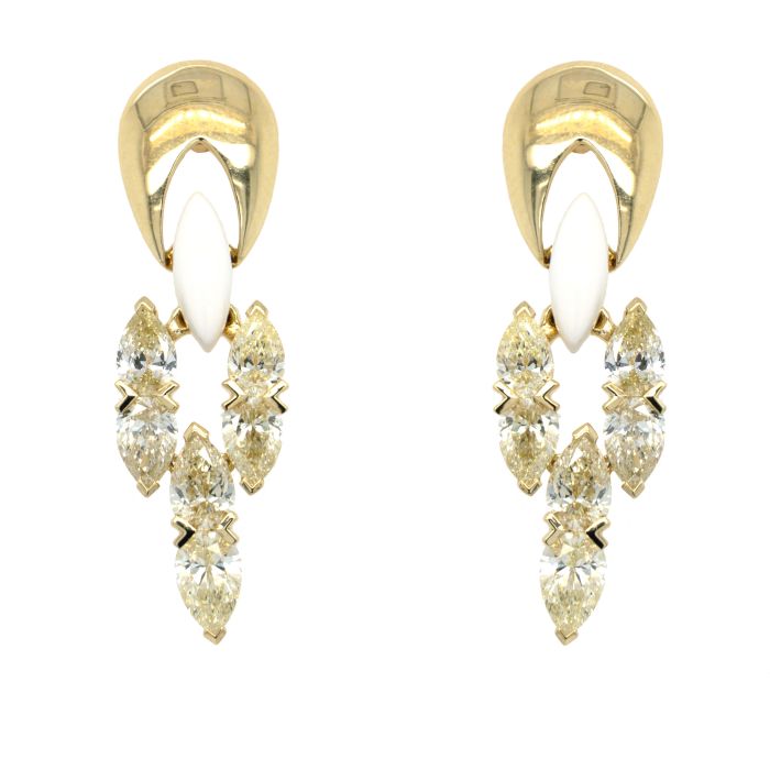 18K Yellow Gold Yellow Diamond And Ceramic Earrings