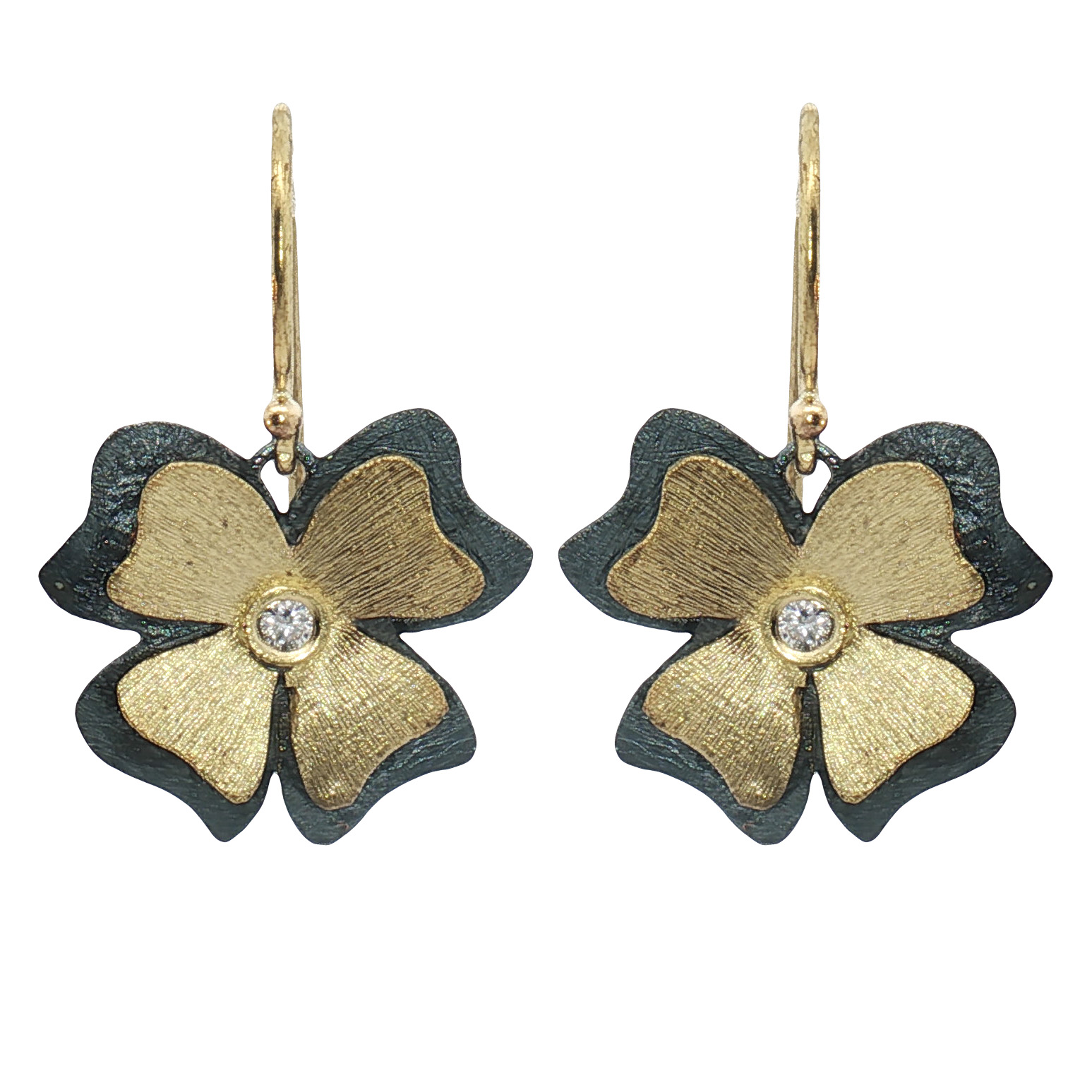 Pair of 18K Yellow Gold and Sterling Silver Diamond Earrings set with Two Round Diamonds (0.04ctw) (FG/VS)