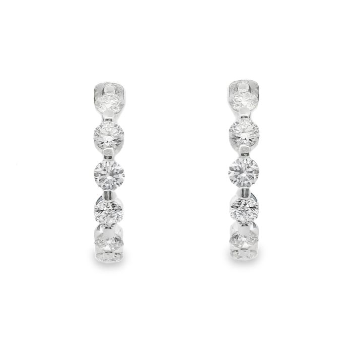 Platinum Round Diamond Hoop Earrings