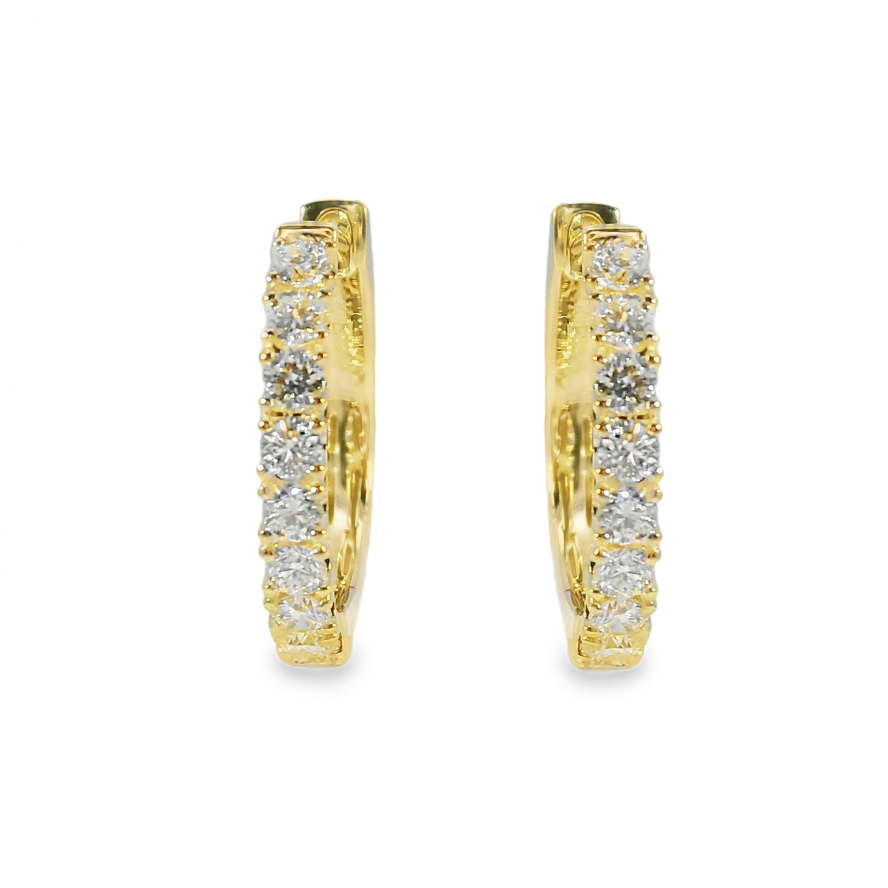 14K Yellow Gold Round Hoop Earrings Set with 18 Round Diamonds (0.61ctw) (GH/SI1)