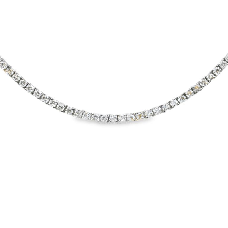 18K White Gold Diamond Tennis Necklace Set with 192 Round G/VS2 Diamonds (7.20ctw) 18"