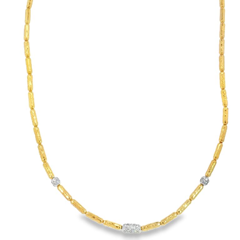 24K Yellow Gold Diamond Strand Necklace Set with 63 Round Diamonds (SI1) (0.51ctw) Set in 18K White Gold 16" with 2" 22K Yellow Gold Chain Extension